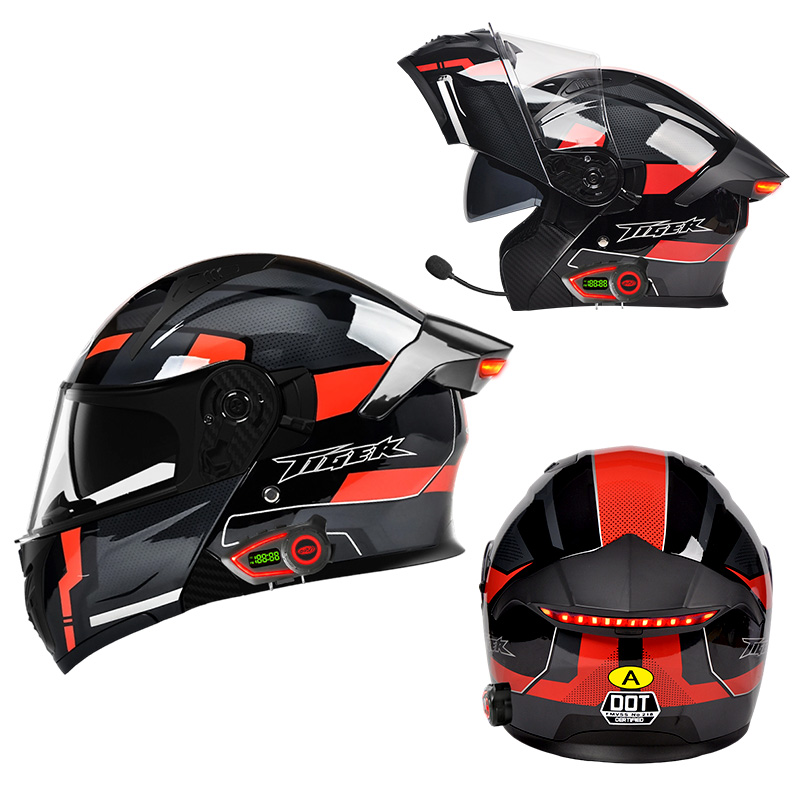 Full Face Motorcycle Helmet With Bluetooth - LED Intelligentie Achterlicht Motorhelm met Bluetooth