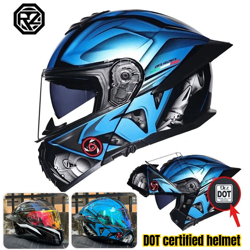 Full Face Motorcycle Helmet With Bluetooth - DOT-gecertificeerde motorhelm met dubbele vizier, modulaire